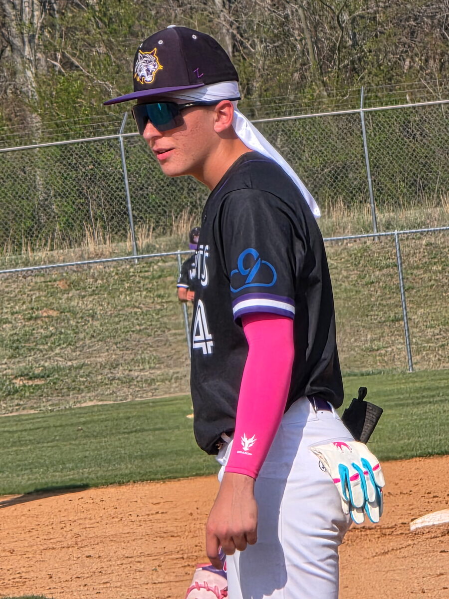 Brayden Morrison in a Drakon pink compression sleeve and sunglasses